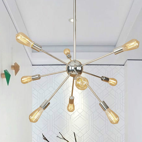 Copper/Chrome Sputnik Chandelier - Retro Metal Pendant Light With 9/12 Lights Stylish Ceiling Lamp