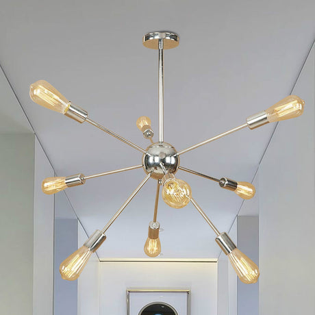 Copper/Chrome Sputnik Chandelier - Retro Metal Pendant Light With 9/12 Lights Stylish Ceiling Lamp