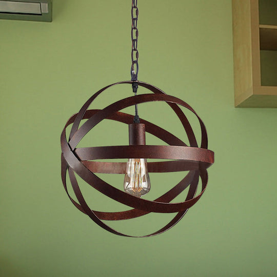 Industrial Weathered Copper Pendant Light - Vintage Metal Hanging Lamp With 1 Bulb For Living Room