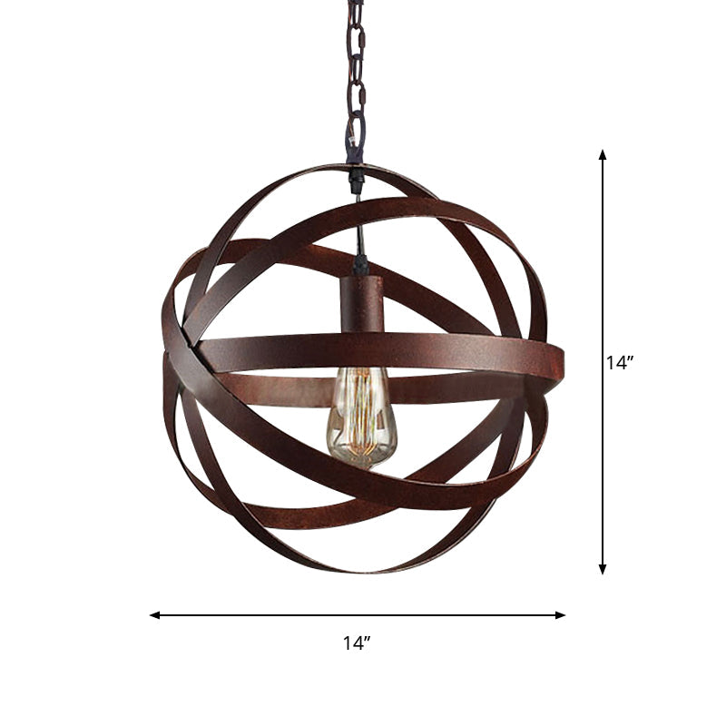 Industrial Weathered Copper Pendant Light - Vintage Metal Hanging Lamp With 1 Bulb For Living Room