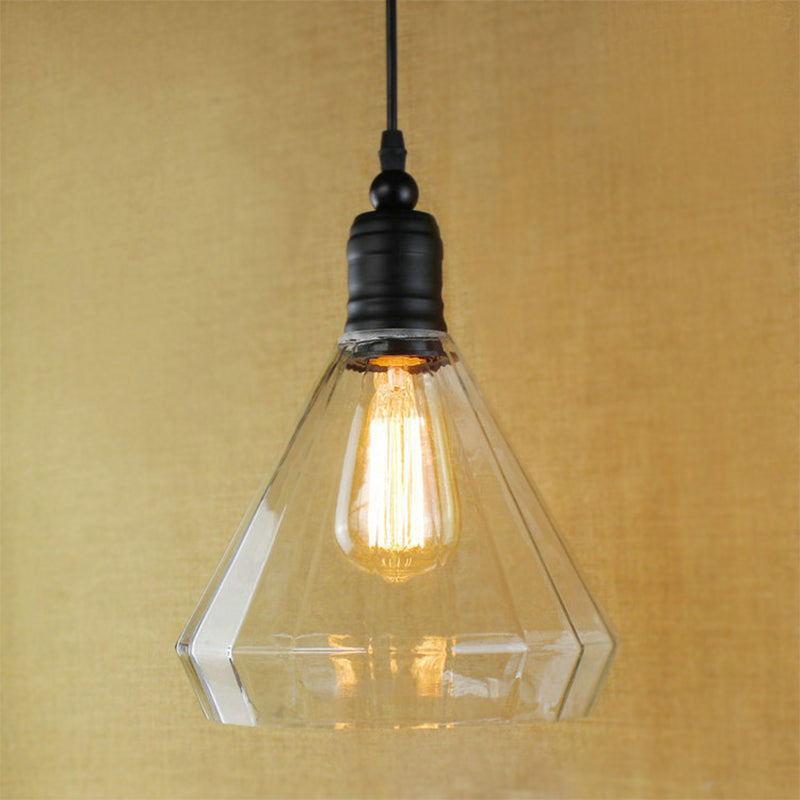 Modern Conical Pendant Light Fixture: Single Bulb Factory Black Finish Clear Glass Ideal For Foyers
