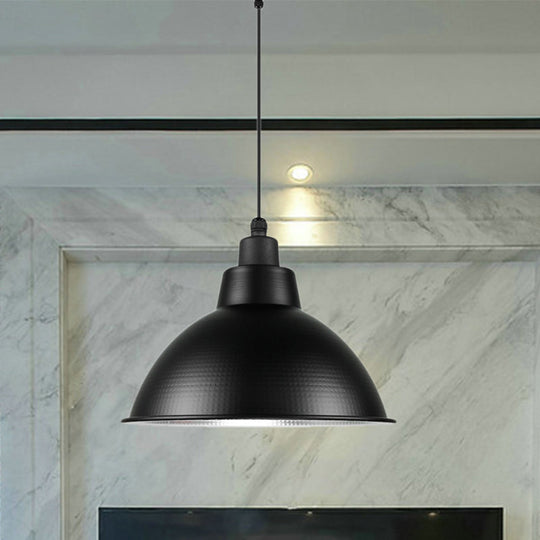 Industrial Style Black Metal Pendant Lighting - 1 Head Bowl Suspension Light 12’/14’/15’ Width