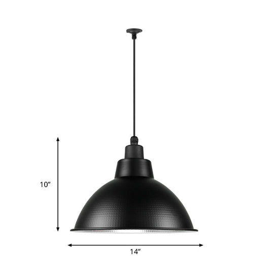 Industrial Style Black Metal Pendant Lighting - 1 Head Bowl Suspension Light 12’/14’/15’ Width