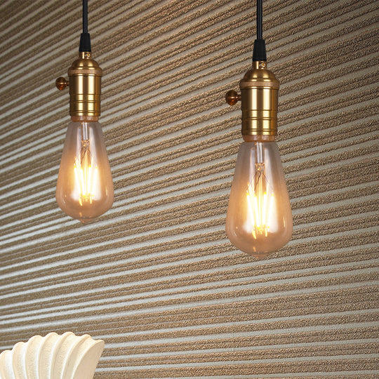 Industrial Vintage Bare Bulb Pendant Light With Brass Finish - Ideal For Restaurants