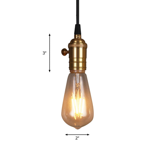 Vintage Industrial Brass Suspension Lamp With Bare Bulb For Restaurant