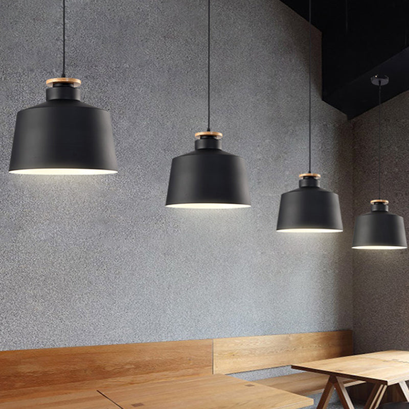Modern Black/White Metal Pendant Light With Adjustable Cord - Barn/Cylinder/Tapered Design