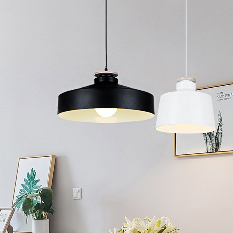 Modern Style Barn/Cylinder/Tapered Pendant Light In Black/White Finish - Adjustable Cord Hanging