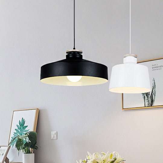 Modern Black/White Metal Pendant Light With Adjustable Cord - Barn/Cylinder/Tapered Design