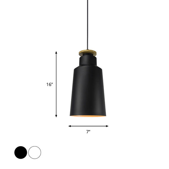 Modern Black/White Metal Pendant Light With Adjustable Cord - Barn/Cylinder/Tapered Design