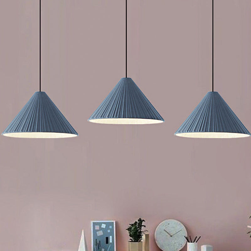 Modern Nordic Style Conic Pendant Light In Blue/Pink/White - Ribbed Design 12.5’/16.5’ Width