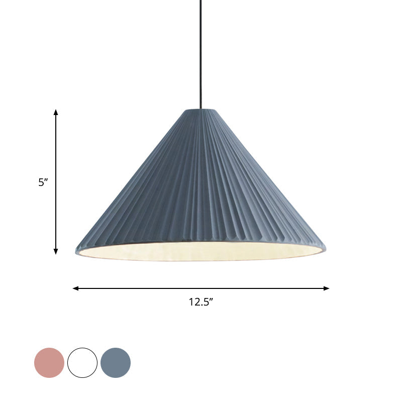 Modern Nordic Style Conic Pendant Light In Blue/Pink/White - Ribbed Design 12.5’/16.5’ Width