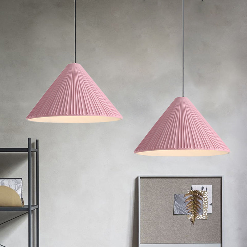 1-Head Nordic Style Pendant Light: 12.5/16.5 W Ribbed Design Blue/Pink/White Resin Bedroom Hanging