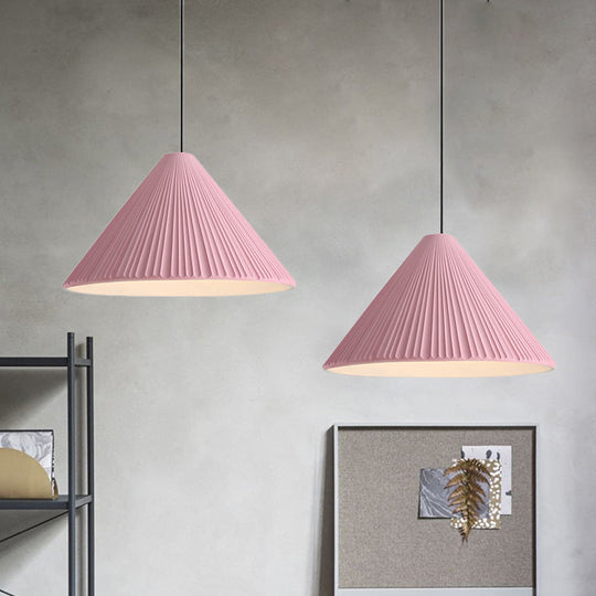 1-Head Nordic Style Pendant Light: 12.5/16.5 W Ribbed Design Blue/Pink/White Resin Bedroom Hanging