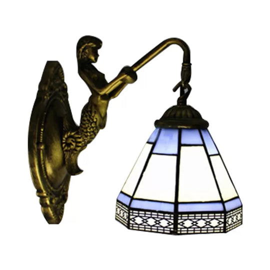 Mermaid Tiffany Sconce Light In Blue/Green/Amber Glass With Cone Wall Fixture