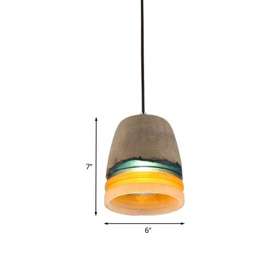 Grey Industrial Bucket Pendant Light - 1 Head Cement And Resin Hanging Ceiling Lamp For Restaurants