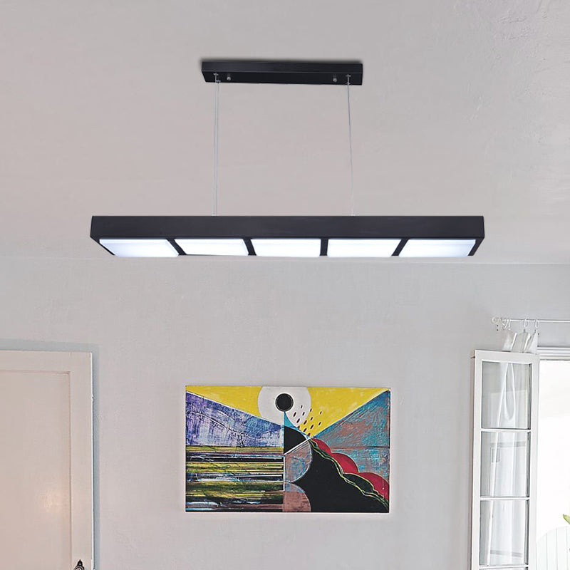 Modern Metal Rectangular Island Lamp With 3/4/5 Lights In Black/White - Office Hanging Light