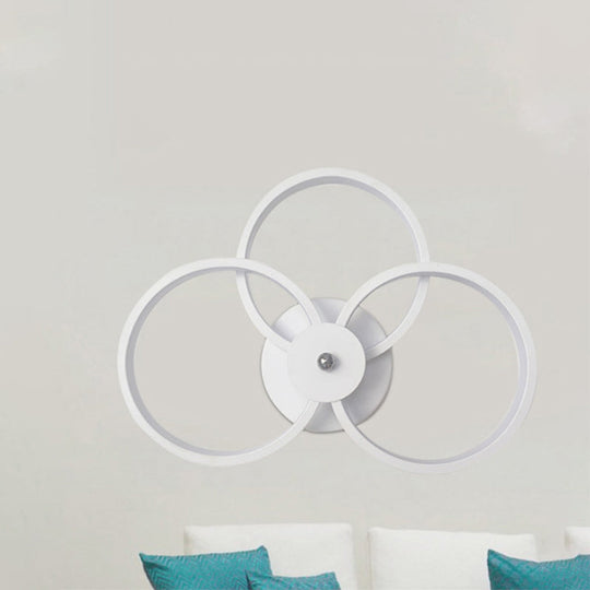 Modern Led Hoop Wall Lamp With Acrylic Lighting - Black/White 2/3 Lights In Warm/White/Second Gear