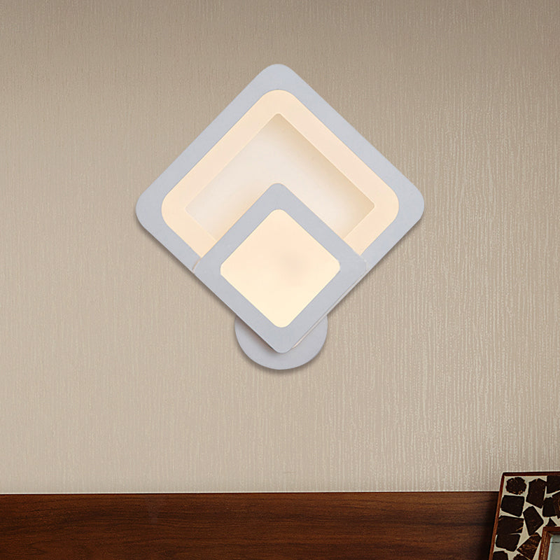 Minimalist Led Wall Sconce Light With Acrylic Shade - White Square/Oval Mounted Lamp Warm/White