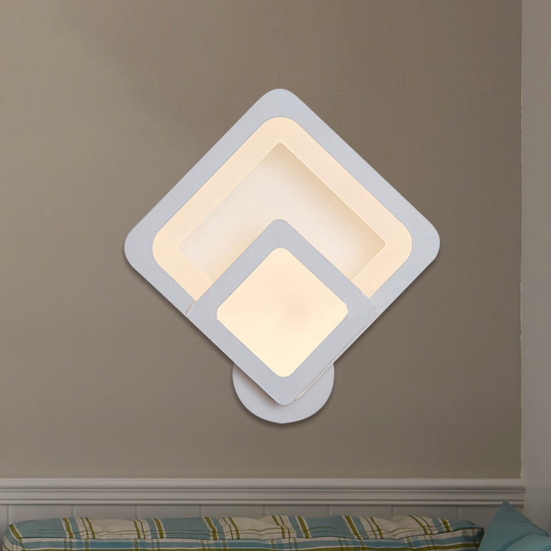 Minimalist Led Wall Sconce Light With Acrylic Shade - White Square/Oval Mounted Lamp Warm/White