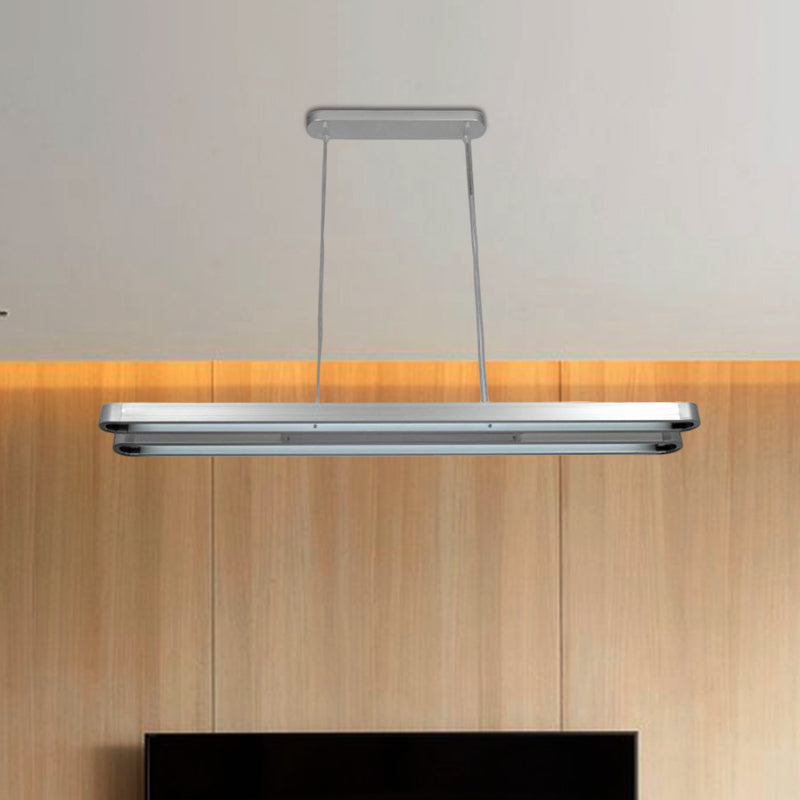 Modern Led Metal Pendant Lamp - Elongated Oval Design In Silver With Adjustable Light Temperature