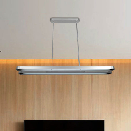 Modern Led Metal Pendant Lamp In Silver With Elongated Oval Shape - Choice Of White Warm Or Natural