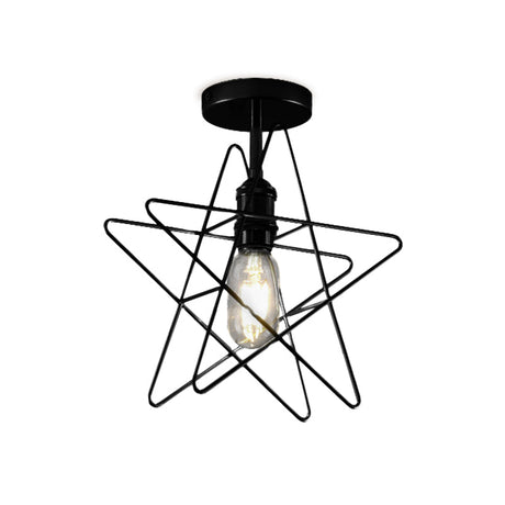 Vintage Industrial Star Cage Semi Flush Light: Black/Gold Metallic Mount For Corridor