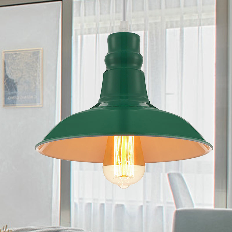 Green Barn Pendant Light With Adjustable Cord - Vintage Metallic Design