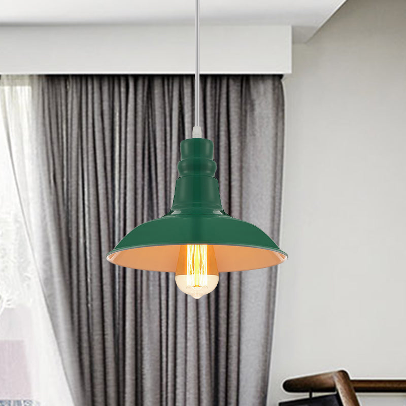 Green Barn Pendant Light With Adjustable Cord - Vintage Metallic Design