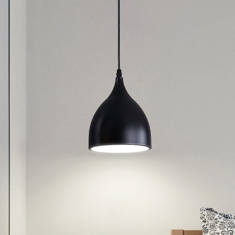 Modernist Metal Kitchen Pendant Light | Black/White Domed Hanging Lamp With 1 Bulb