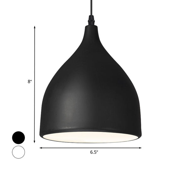 Modernist Metal Kitchen Pendant Light | Black/White Domed Hanging Lamp With 1 Bulb
