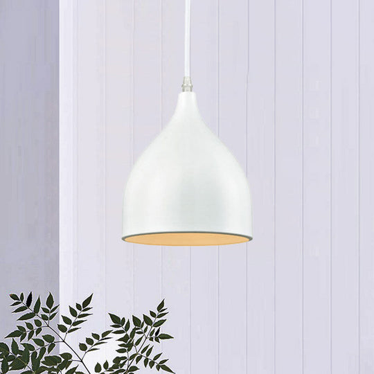 Modernist Metal Kitchen Pendant Light | Black/White Domed Hanging Lamp With 1 Bulb