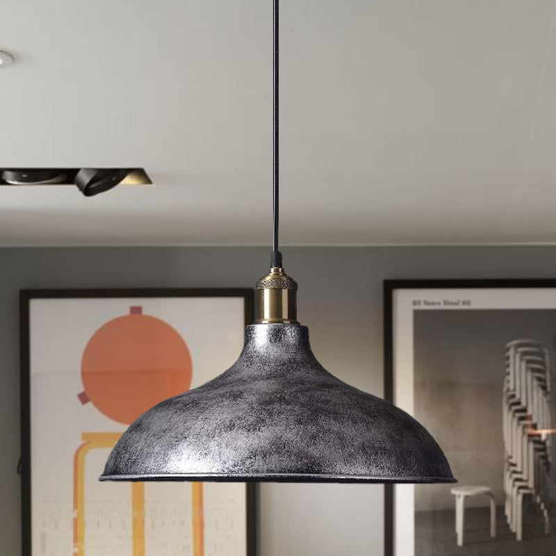 Vintage Style Pendant Lamp- Metal Bowl Ceiling Light Fixture In Black/White For Restaurants Aged