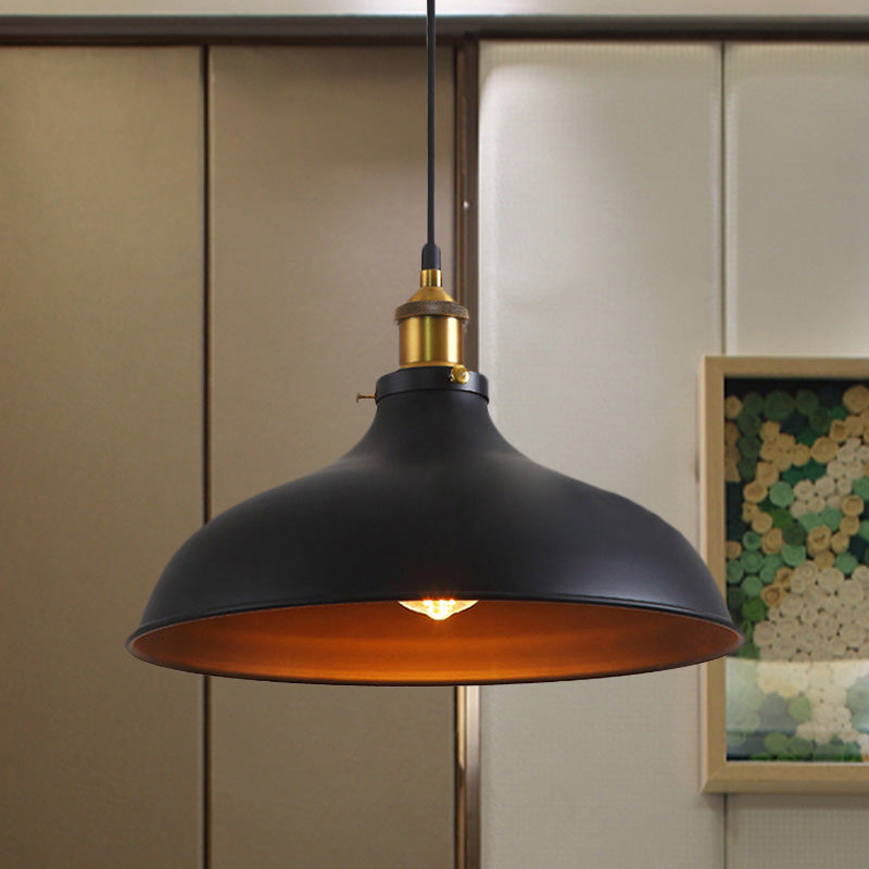 Vintage Style Pendant Lamp- Metal Bowl Ceiling Light Fixture In Black/White For Restaurants Black