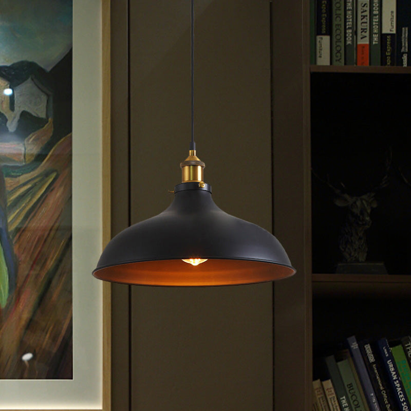 Vintage Style Pendant Lamp- Metal Bowl Ceiling Light Fixture In Black/White For Restaurants