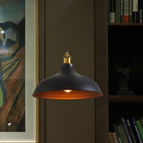 Vintage Style Pendant Lamp- Metal Bowl Ceiling Light Fixture In Black/White For Restaurants