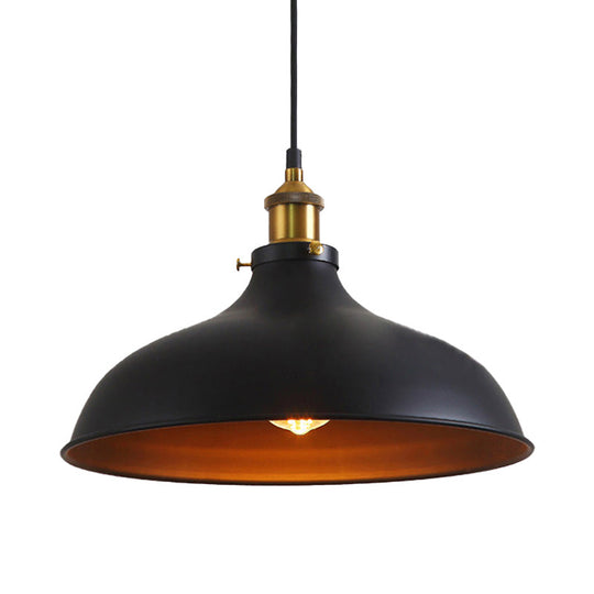 Vintage Style Pendant Lamp For Restaurant - Metal Bowl Ceiling Light In Black/White