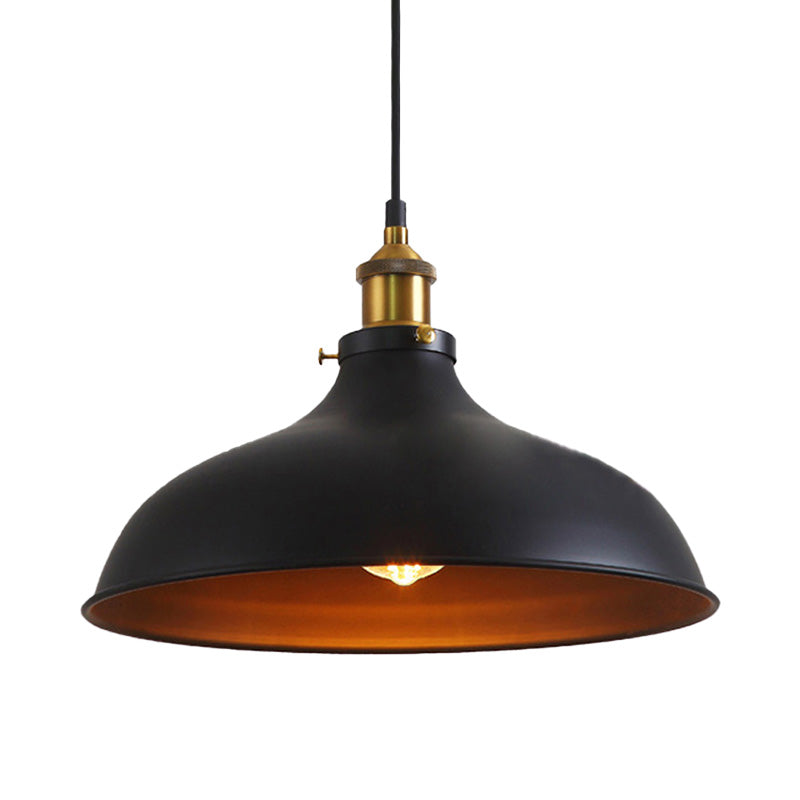 Vintage Style Pendant Lamp- Metal Bowl Ceiling Light Fixture In Black/White For Restaurants