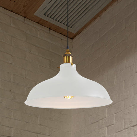 Vintage Style Pendant Lamp- Metal Bowl Ceiling Light Fixture In Black/White For Restaurants White