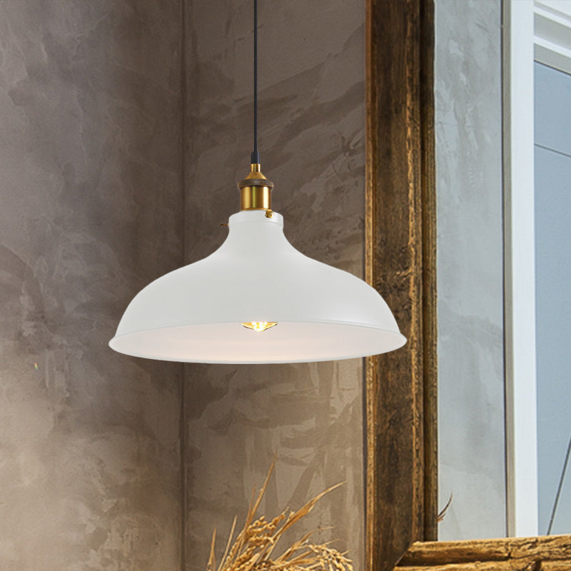 Vintage Style Pendant Lamp- Metal Bowl Ceiling Light Fixture In Black/White For Restaurants