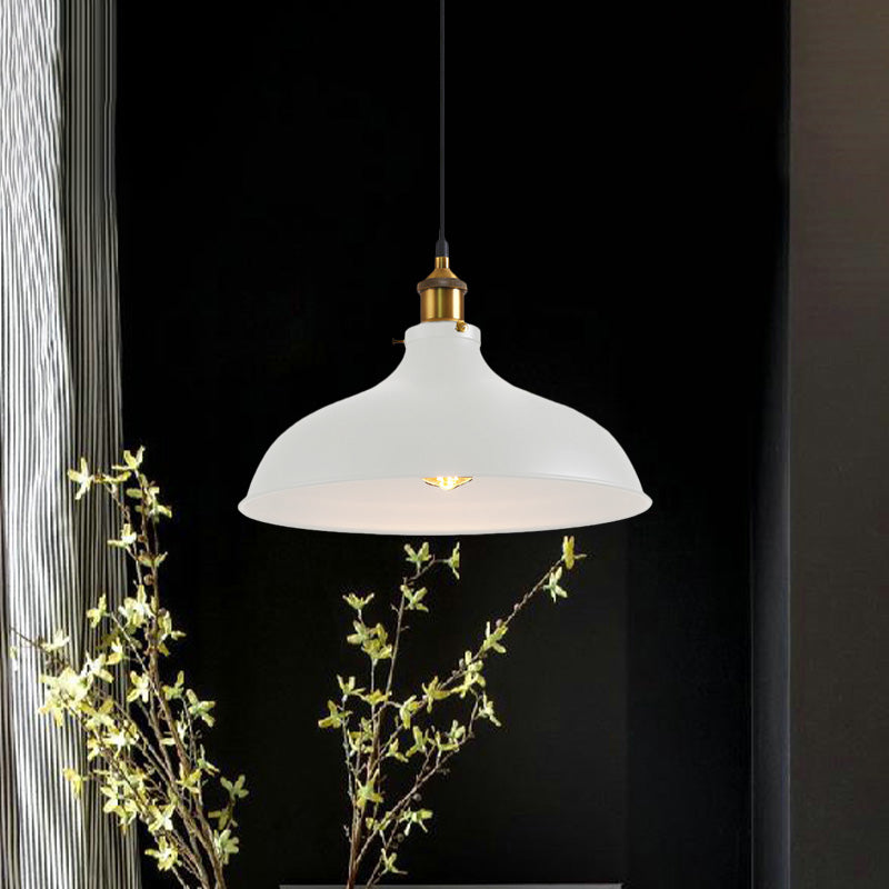 Vintage Style Pendant Lamp- Metal Bowl Ceiling Light Fixture In Black/White For Restaurants