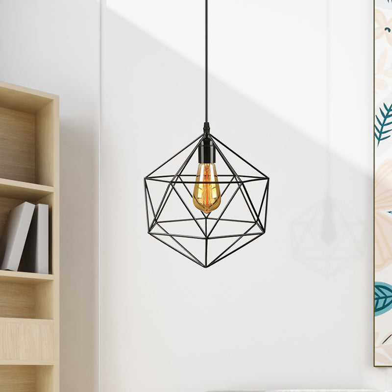 Geometric Metal Pendant Light - Industrial Living Room Hanging In Black/White 3 Sizes Available