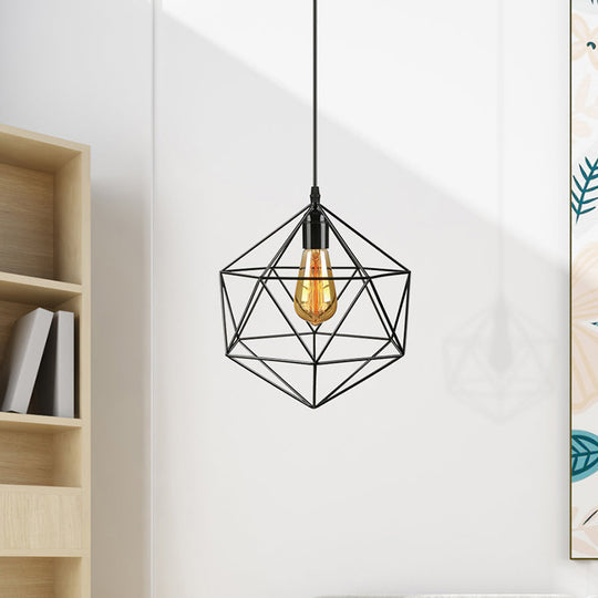 Geometric Metal Pendant Light - Industrial Living Room Hanging In Black/White 3 Sizes Available