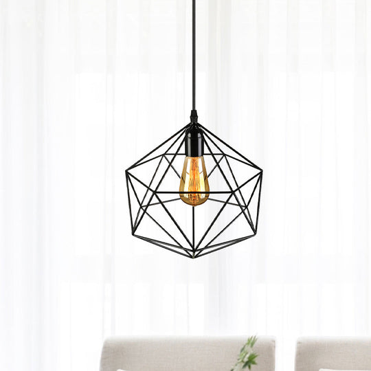 Geometric Metal Pendant Light - Industrial Living Room Hanging In Black/White 3 Sizes Available