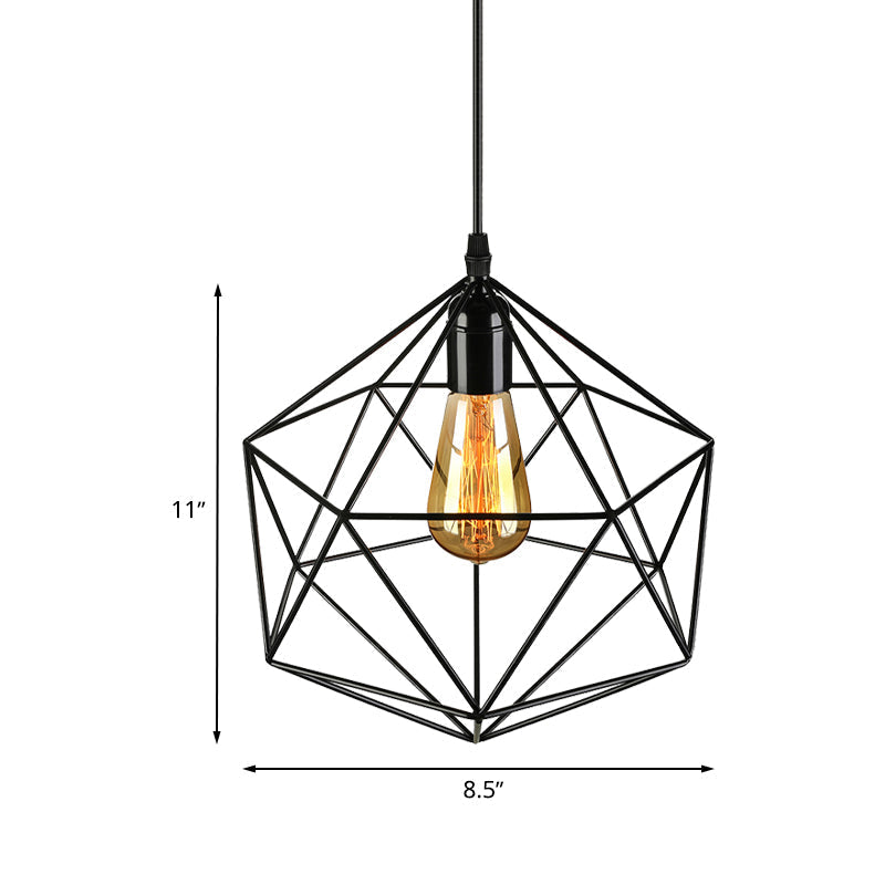 Geometric Metal Pendant Light - Industrial Living Room Hanging In Black/White 3 Sizes Available