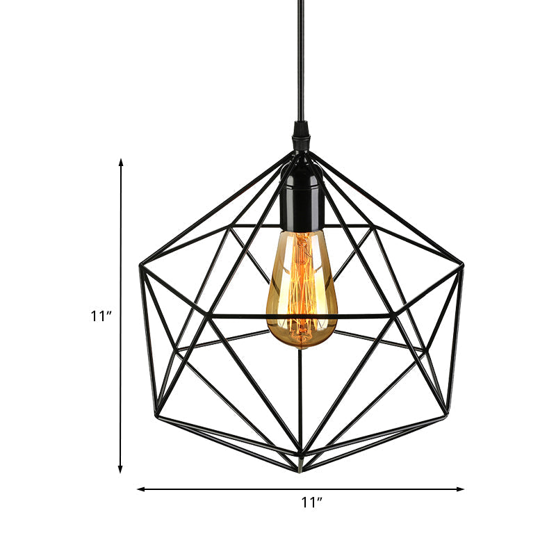 Geometric Metal Pendant Light - Industrial Living Room Hanging In Black/White 3 Sizes Available