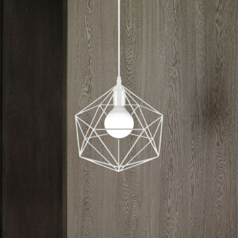 Geometric Metal Pendant Light - Industrial Living Room Hanging In Black/White 3 Sizes Available