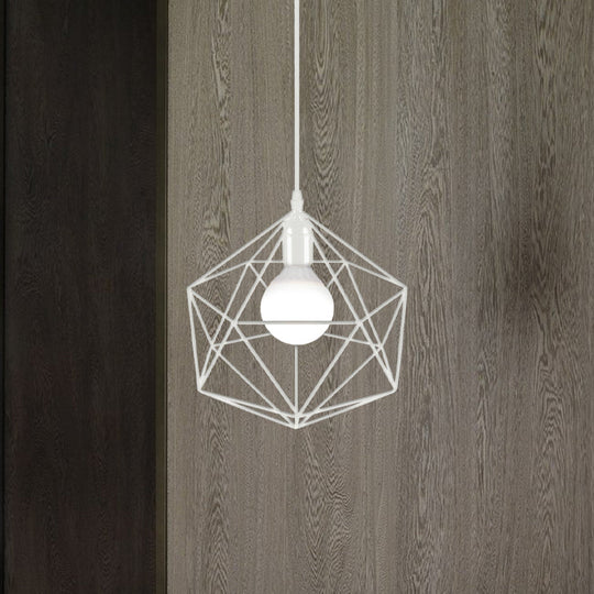 Geometric Metal Pendant Light - Industrial Living Room Hanging In Black/White 3 Sizes Available