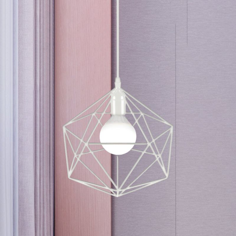 Geometric Metal Pendant Light - Industrial Living Room Hanging In Black/White 3 Sizes Available