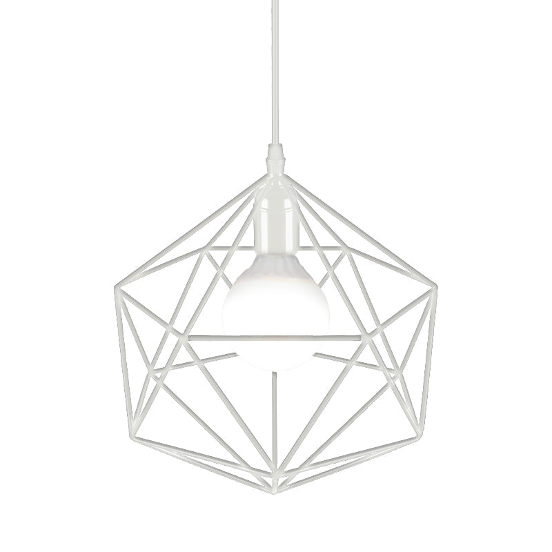 Geometric Metal Pendant Light - Industrial Living Room Hanging In Black/White 3 Sizes Available