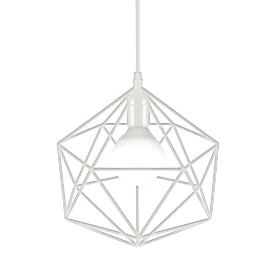 Geometric Metal Pendant Light - Industrial Living Room Hanging In Black/White 3 Sizes Available